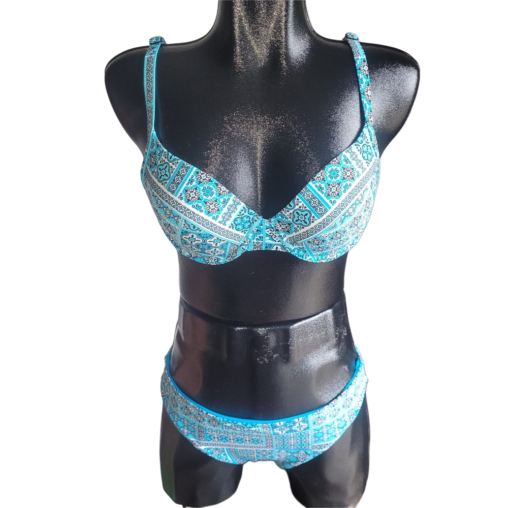 Kensie Blue Patterned Bikini Set M
